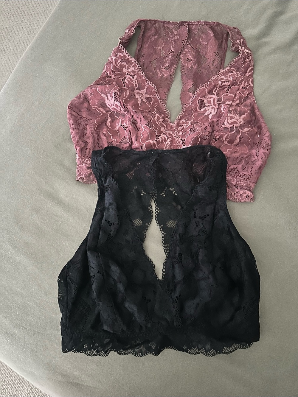 Sonoma Lace Halter Bralettes in Black and Mauve